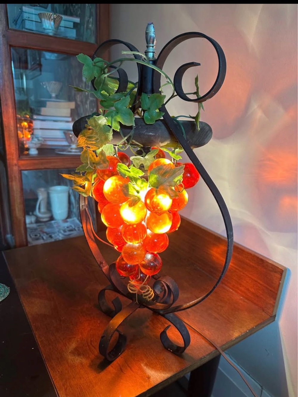 MCM Orange Grape Cluster Glass Lamp with Wrought Iron Stand